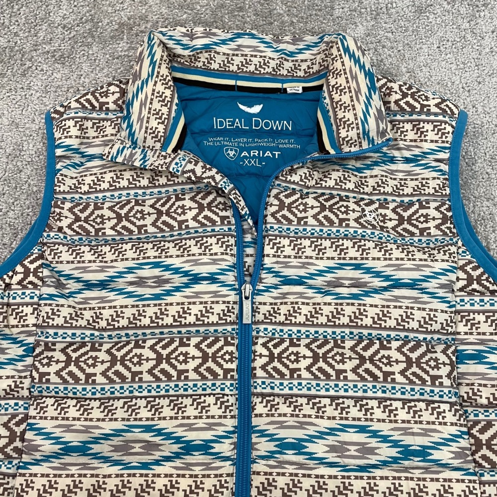 Ariat Vest Womens XXL Duck Ideal Down Southwestern Geometric Quilted Puffer Blue